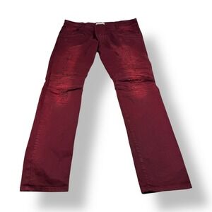 Pierre Balmain Men's Red Biker Jeans Distressed Slim Fit Moto Style 40x35